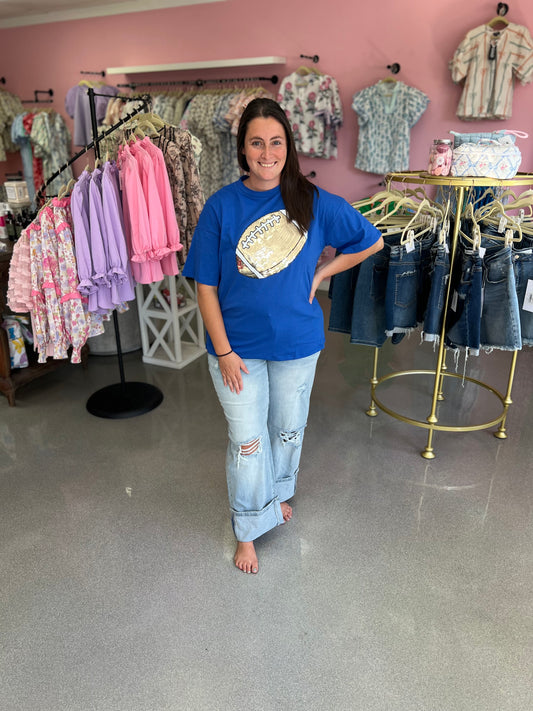 Blue Sequin Football Tee