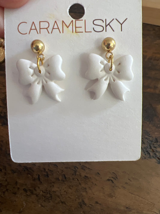 White Bow Earrings